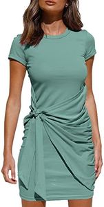 LILLUSORY Women's Casual Short Sleeve Dress T Shirt Bodycon Wrap Ruched Tie Waist Mini Summer Night Out Dress, Light Green, Medium