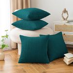 AMEHA Cushions Covers 45 x 45 cm with Invisible Zipper Square Throw Pillowcases Set of 4 Decorative Velvet Teal Cushion Cover for Bedroom, (18x18 inch Stripe)