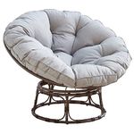 Home Detail Garden Moon Chair Outdoor Swivel Papasan Chair with Steel Frame & Padded Cushion Seat (Grey)