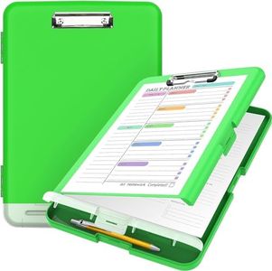 Clipboard with Storage, High Capacity Nursing Clipboards with Pen Holder, Heavy Duty Plastic Storage Clipboard with Low Profile Clip, Clipboard Folder, Teacher Must Haves, Office Supplies, Green