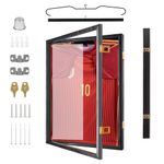 Aukify Jersey Frame Display Case, Black -98% UV Protection Acrylic Panel - Jersey Frame Shadow Box with 2 Hangers & Pin Board - Jersey Display Case for Football, Baseball, Basketball, Hockey & Uniform