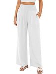 Famulily White Linen Trousers for Ladies Women Loose Smocked High Rise Palazzo Linen Pants with Pockets XL