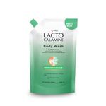 Lacto Calamine 1% Salicylic Acid Body Wash Refill Pouch | 500ml x Pack of 1 | For Body Acne, Back Acne, Rough & Bumpy Skin |Cica, Aloe Vera, Turmeric & Natural Scrub Beads | Shower Gel For Men & Women