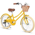 Glerc Missy 20" inch Girl Cruiser Kids Bike 6-Speed Teen Hybrid City Bicycle for Youth Ages 6 7 8 9 10 11 12 Years Old with Wicker Basket & Lightweight, Yellow