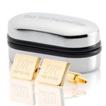 Personalised Gold Plated Rectangular Cufflinks Luxury Engraved Chrome Case - Engraved with your custom text