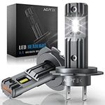 AGPTEK H7 LED Headlight Bulbs, 2 Pcs 6000K Cool White Wireless Headlight Car Conversion Kit Lights Fanless Halogen Replacement Bulb CPS Chip Temperature Control, Mini Size Plug and Play