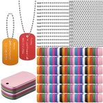 Therwen 300 Pcs Blank Dog Tags Set Includes 150 Pcs Aluminum Blank Tags Laser Engraving Blanks and 150 Pcs Necklace Chain Rectangle Stamping Tags for Pet DIY Decorative Craft, 10 Colors(150 Set)