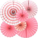 Hocansen 6Pcs Paper Fans Party Decoration 8" 12" 16" Hanging Fiesta Paper Fans Round Pattern Paper Garland for Birthday Wedding (Pink/ZS)