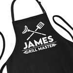 APRON DADDY Apron for Men - Custom Apron - Personalized Name Apron for Him - Adjustable Large 1 Size Fits All - Poly/Cotton BBQ Apron with 2 Pockets - Grill Gift for Men (Grill Master Design)