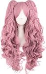 MapofBeauty 28"/70cm Lolita Long Curly Clip on Ponytails Cosplay Wig (Rouge Pink)