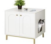 Hzuaneri Cat Litter Box Enclosure, Hidden Litter Box Furniture, Wooden Pet House Side End Table, Storage Cabinet Bench, Fit Most Cat and Litter Box, Living Room, Bedroom, White and Gold CB81203G