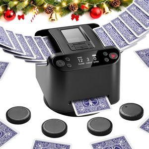 Eolzzi Automatic Card Dealer and Shuffler Machine for 1-2 Decks, 12 Players with 4 Remotes - Built-in Game Modes, 360° Rechargeable, Remote Deal for Poker, UNO, Rummy, Phase 10, Skip-Bo, Black