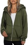 Zeagoo 2024 Women's Oversized Zip Up Hoodies Casual Fall Winter Sweatshirts Fleece Jacket Drawstring Y2K Hoodies Teen Girls Army Green