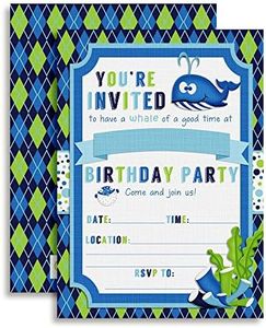 Preppy Whale Birthday Party Invitations, 20 5x7 Fill In Cards with Twenty White Envelopes by AmandaCreation