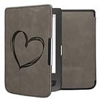 kwmobile Cover Compatible with Pocketbook Touch Lux 3/Basic Lux/Basic Touch 2 Cover - eReader Case - Brushed Heart Grey