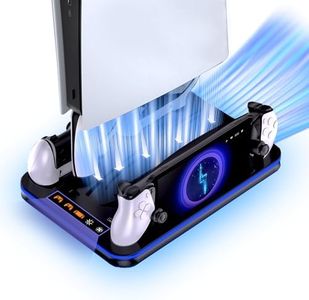 Multifunctional Cooling Stand with Dual Ps5/Edge Controller Charger & Portal Charging Dock for PS5/PS5 Pro/PS5 Slim, Vertical Stand with Cooling Fan, Fast Charging Station for Playstation 5 & PS Portal Accessories; Console Cooling Station;Controller Charging Station；PS Portal charger;Headphone Hanger, Remote Control Storage;PS5/Slim/Pro/Portal Accessories Kit;