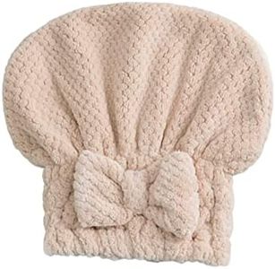 AHDMR Femme Serviette de Cheveux Super Absorbant Bonnet de Sèche-Cheveux Épaissie Douce Chapeau de Séchage Cheveux en Microfibre Séchage Rapide Bonnet de Douche avec Noeud Mignon pour Spa Hôtel,Beige