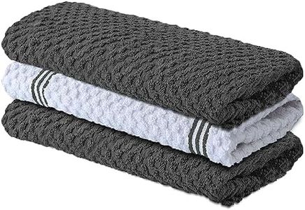 Infinitee Xclusives Premium Kitchen Towels – Pack of 3, 100% Cotton |15 x 25| Inches Absorbent Dish Towels - Terry Kitchen Dishcloth Towels - Grey Dish Cloth for Household Cleaning