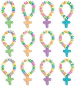 Fun Express Candy Cross Bracelets Individually Wrapped 12 Pack - Religious Scripture Candy Jewelry for Kids Church VBS Sunday School Easter Party Favors | Stretchable Fruit-Flavored Goodie Bag