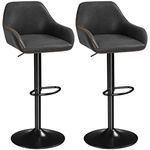 Yaheetech Set of 2 Bar Stools Height Adjustable Swivel Barstools PU Leather Upholstered Bar Chair with Backrest, Armrests and Footrest for Home Kitchen Black