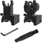 HWZ Tactical Iron Low Fiber Optics Flip Up Front & Rear Sight Fiber Sights Folding Battle Rail Sights Set With adjustment tools (Black)