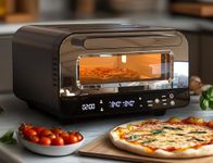 Rebongki Electric Pizza Oven 1850W 450℃ Countertop Pizza Maker with 6 Presets, 60 Minutes Timer, Fits up to 12” Pizzas Indoor Pizza Oven, Pizza Stone and Peel Included