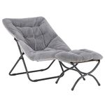 Givjoy Comfy Saucer Chair with Ottoman, Oversized Folding Faux Fur Chair Soft Furry Lounge Lazy Chair with Metal Frame Moon Chair Accent Chair for Bedroom, Living Room, Dorm Rooms