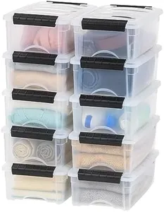 IRIS USA 6 Qt Stackable Plastic Storage Bins with Lids, 10 Pack - BPA-Free, Made in USA - See-Through Organizing Solution, Latches, Durable Nestable Containers, Secure Pull Handle - Clear