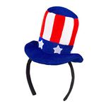 Boland USA Themed Mini Top Hat on Headband, Uncle Sam Hat, Soft, Plush, 4th of July, Stars and Stripes, USA Fancy Dress Accessory, Headwear, Ladies, Party, Carnival, Adult, One Size (One Size)