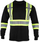 VENDACE Men's High Vis Safety Work T Shirt ANSI Class 2 Reflective Long Sleeve Shirt with Pocket(Black,S)