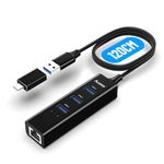 Aceele USB to Ethernet Adapter, 3.3ft Extension Long Cable Cord, USB Hub USB 3.0 Splitter RJ45+Gigabit Ethernet Network Adapter, with USB Type C Adapter, Support Windows11/10, MacBook, Surface-Black