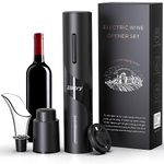 Elktry Electric Wine Bottle Opener, Automatic Battery Operated Corkscrew Openers with Foil Cutter, Wine Aerator Pourer and Vacuum Stoppers for Wine Lovers/Home/Kitchen/Party/Bar/Wedding Gift- Black