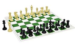 StonKraft 18.2'' x 18.2'' Tournament Chess Vinyl Foldable Chess Game with Solid Plastic Pieces (with Two Extra Queens + Vinly Pouch) - for Professional Chess Players (Green)
