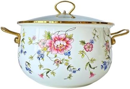 CVQWRJH Enameled Aluminum Soup Pot with Glass Lid Enameled Camping Cookware Camping Stockpot for Cooking Large Soup Pot Safe for Induction Cookers and Stove,5quart