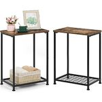 Small Nightstands Set of 2 Rustic End Tables Living Room Narrow Sofa Side Table Industrial Bedside Tables with Open Storage Shelves for Small Spaces Bedroom Guest Room Balcony - Rustic Brown