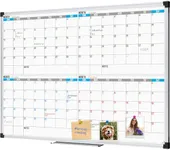 XBoard Magnetic Calendar Whiteboard 48" x 36" - 4 Month Calendar Dry Erase Board, White Board + Colorful Calendar Board, Silver Aluminium Framed Monthly Planning Board