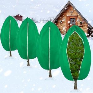 4 Pack Plant Covers Freeze Protection Winter Large Frost Cloth Blankets Reusable Plant Protectors Bag Covers for Outdoor Plants with Zipper Drawstring from Sun Cold Frost Wind Pest, 39.4" x 47.2"