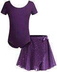 Bricnat Girls' Ballet Clothing Ballet Dress Dance Body Ballet Costumes Ballet Leotard Short Sleeve Dance Dress with Tutu Children Cotton Balllet Dress Purple