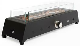 REALGLOW Rectangular Tabletop Gas Fire Pit 10kW – Outdoor Propane Patio Heater with Glass Wind Guard, Lava Rocks & Hose – Flexible Dual Gas Outlet Design