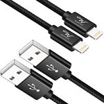 Wayona Nylon Braided Usb Data Sync And Charging Cable For Iphones, Ipad Air, Ipad Mini, Ipod Nano And Ipod Touch (3 Ft, Black) - Pack Of 2