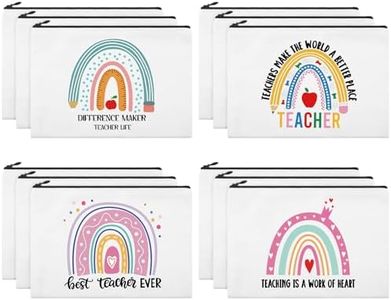 12 Pcs Teacher Gifts Makeup Bags Teacher Appreciation Travel Toiletry Canvas Cosmetic Pencil Survival Kit Bag for Women Zipper Pouch Bag Thank You Gifts Bulk, Cute Style