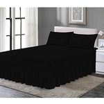 Extra Deep Frilled Valance Fitted Sheet King Size Bed, Plain Dyed Polycotton Valance King Size Black 150 X 198 + 25 cm + Frill 40 cm