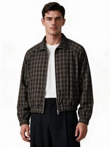 NeoStride Mens Plaid Zip Up Bomber Jacket Vintage Retro Harrington Track