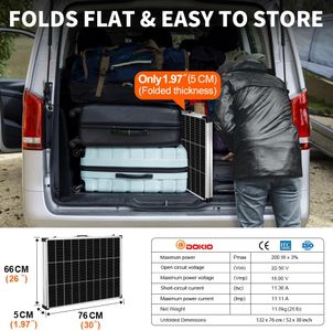 DOKIO 200W Foldable Portable Solar Panel Suitcase – 12V Monocrystalline with 20A Controller