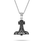 Bling Jewelry Protection Amulet Celtic Knot Viking Norse Thor's Hammer Pendant Necklace for Men Women Oxidized .925 Sterling Silver