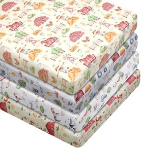 VitalCozy 4 Pcs Farm Animals Crib Sheet Set Baby Sheet Newborn Bedding Nursery Crib Sheets for Girl Boys Baby Gifts for Standard Crib and Toddler Mattresses, 52 x 28 x 8 Inches