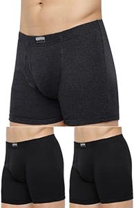 Van Heusen Men Boxer Briefs - 100% Combed Cotton - Pack of 3 - Anti Bacterial, Colour Fresh, Quick Dry_10031_Anthramel, Pureblack,Purebla_L