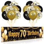 70th Birthday Decorations for Men Women Black Gold, Black and Gold Birthday Yard Banner 18 PCS Happy 70th Birthday Balloons for 70 Anniversary Birthday Party Balloon Supplies Indoor Outdoor Yard Decor