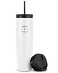 IRON °FLASK Nomad Tumbler - 24 Oz, 2 Lids (Straw/Flip), Vacuum Insulated Stainless Steel Bottle, Double Walled, Thermo Coffee Travel Mug, Water Metal Canteen (Winter White)