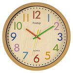 Foxtop Silent Kids Wall Clock 12 Inch Non-Ticking Battery Operated Colorful Decorative Clock for Children Nursery Room Bedroom School Classroom - Easy to Read (Colorful Numbers, 12 inch)